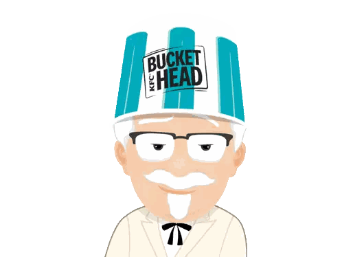 Man Wearing KFC Bucket Head Sticker