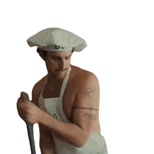 Man Wearing Kiss The Chef Apron Sticker