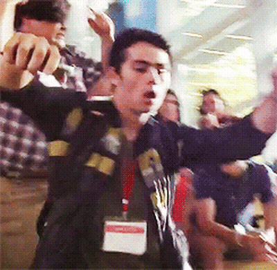 Man Wearing Lanyard With Name Tag Saying Amanda GIF