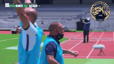 Man Wearing Mask On Track With Pumas Logo GIF