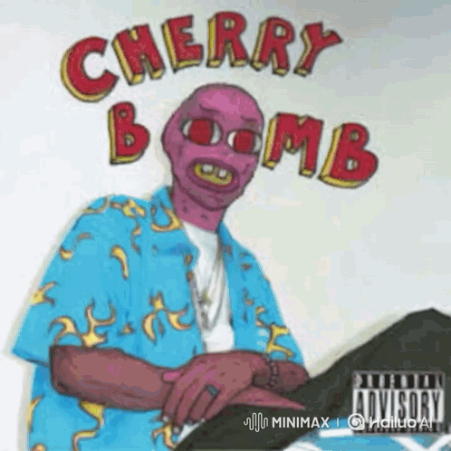 Man Wearing Mask With Cherry Bomb GIF