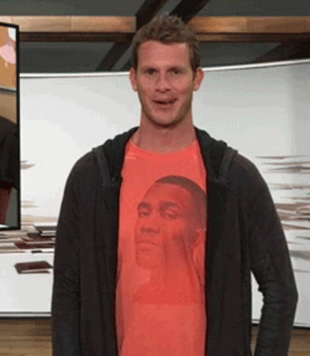 Man Wearing Orange Shirt With Man Picture GIF