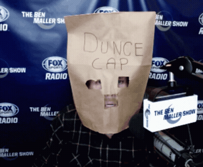 Man Wearing Paper Bag Dunce Cap GIF