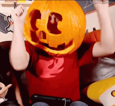 Man Wearing Pumpkin With Letter C On Head GIF