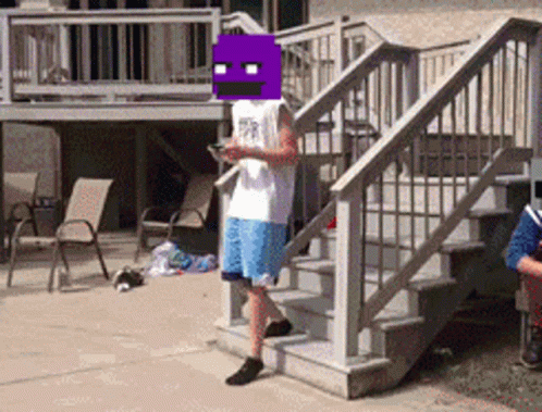 Man Wearing Purple Headband Walking Down Stairs GIF