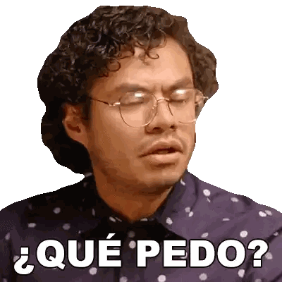 Man Wearing Purple Shirt And Glasses With Que Pedo Sticker
