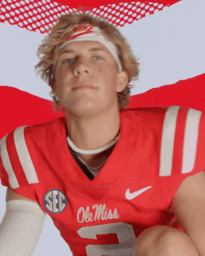 Man Wearing Red Ole Miss Jersey GIF