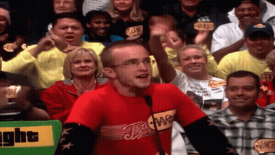 Man Wearing Red Shirt with Vince in Crowd