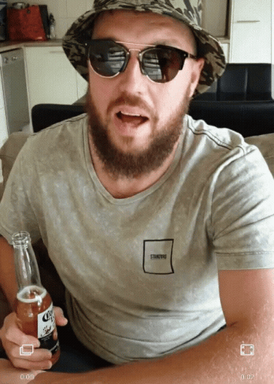 Man Wearing Sunglasses And Hat Holding Corona Beer GIF