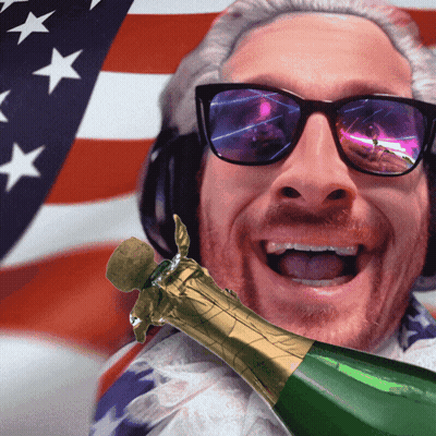 Man Wearing Sunglasses And Headphones Holding Champagne GIF