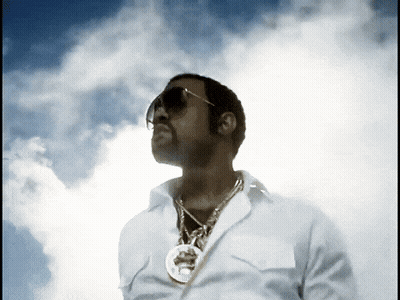 Man Wearing Sunglasses And Lion Necklace Looking Up GIF