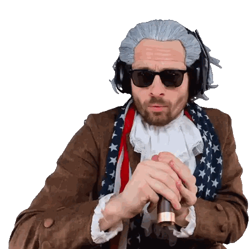Man Wearing Sunglasses And Wig Holding Cane Sticker