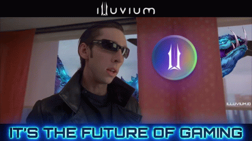 Man Wearing Sunglasses In Front Of Sign Saying It's The Future Of Gaming GIF