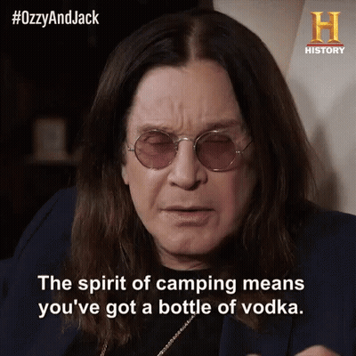 Man Wearing Sunglasses Saying Camping Means Vodka GIF