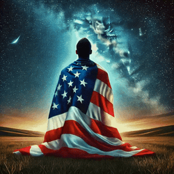 Man Wearing USA Flag On Starry Night GIF