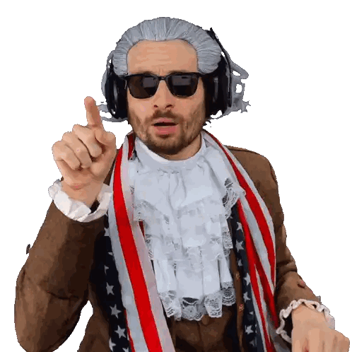 Man Wearing Wig And Headphones Pointing Up Sticker