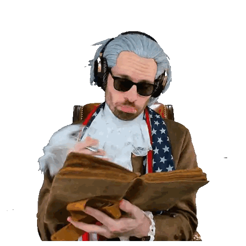 Man Wearing Wig And Headphones Reading Sticker