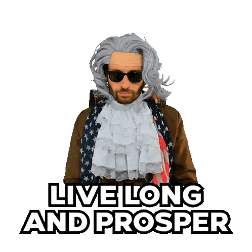 Man Wearing Wig And Sunglasses Live Long And Prosper Sticker