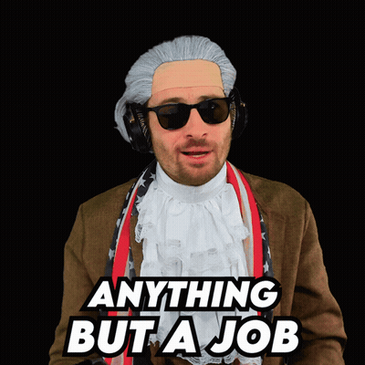 Man Wearing Wig And Sunglasses Says Anything But A Job GIF