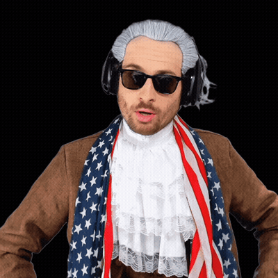 Man Wearing Wig Sunglasses And American Flag Scarf GIF