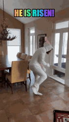 Man Wears Onesie Bunny Celebrating He Has Risen  GIF