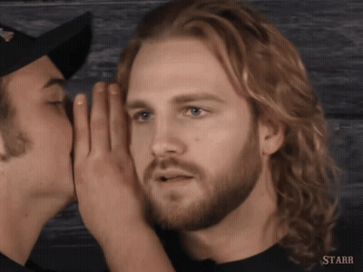 Man Whispering Secret To Another Man Starr GIF