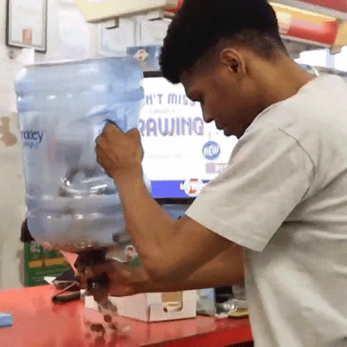Man White Shirt Pouring Bottle N't Mix Rrawing GIF