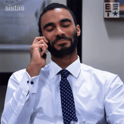 Man White Shirt Tie Talking Phone Sistas Logo GIF