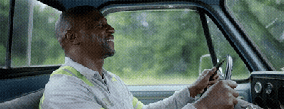Man White Shirt Yellow Vest Driving Blue Truck GIF