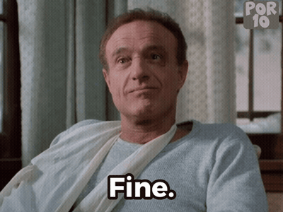 Man With Arm Bandage Sitting Says Fine GIF