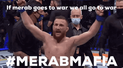 Man With Arms In Air Saying If Merab Goes To War We All Go To War GIF