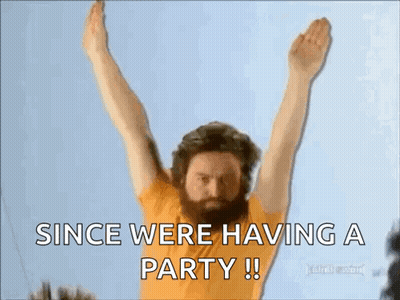 Man With Arms Up Saying Since Were Having A Party GIF