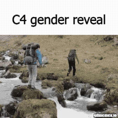 Man With Backpack Crossing Stream, Other On Rock GIF