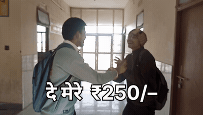 Man With Backpack Handshake In Hallway 250 GIF