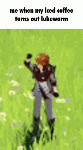 Man With Backpack In Field Saying Me When My Iced Coffee Turns Out Lukewarm GIF