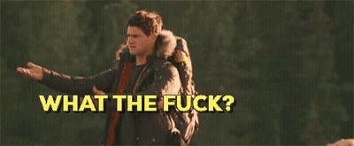 Man With Backpack Says What The Fuck In Woods GIF