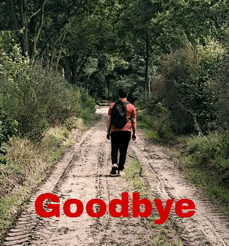 Man With Backpack Walking Dirt Road Red Goodbye GIF