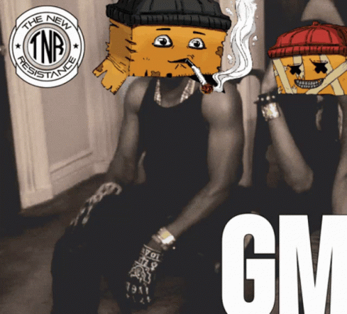Man With Bag On Head Smoking Cigarette With GM GIF