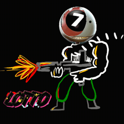 Man With Ball On Head Holding Gun Number 7 GIF