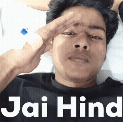 Man With Bandaged Finger Lying On Bed Saying Jai Hind GIF