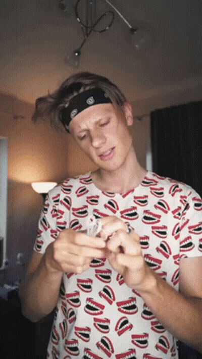 Man With Bandana And Teeth Pattern T-Shirt GIF