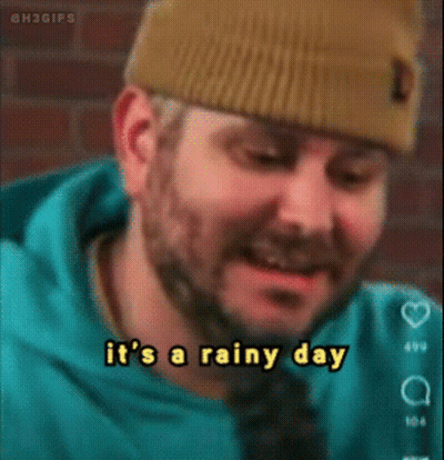 Man With Beanie And Blue Hoodie Says It's Rainy GIF