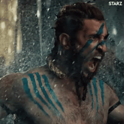 Man With Beard And Blue Paint Screaming In Shower GIF