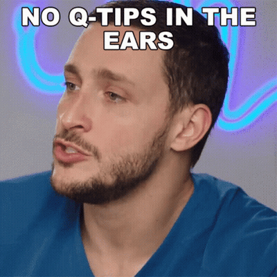 Man With Beard And Blue Shirt Says No Q-Tips In Ears GIF