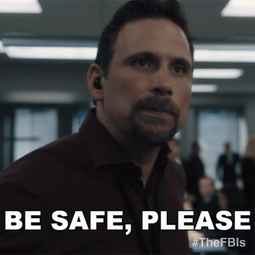 Man With Beard And Ear Buds Says Be Safe Please GIF