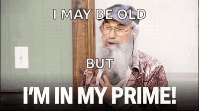 Man With Beard And Glasses Says 'I May Be Old But I'm In My Prime GIF