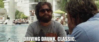 Man With Beard And Sunglasses Driving Drunk Talking To Another GIF
