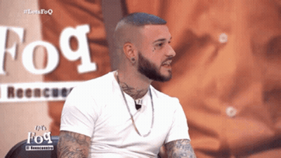 Man With Beard And Tattoos By Fog Sign GIF