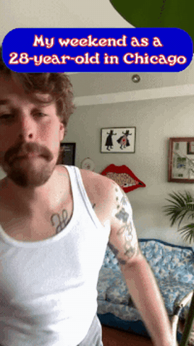 Man With Beard And Tattoos In White Tank Top GIF