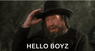 Man With Beard And Top Hat Saying Hello Boyz GIF
